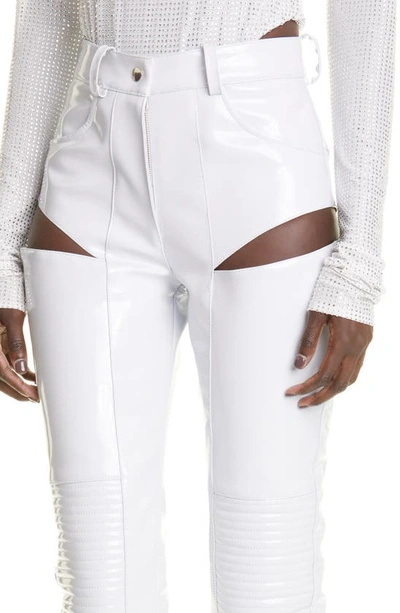 Shop Laquan Smith Cutout Faux Leather Moto Pants In White