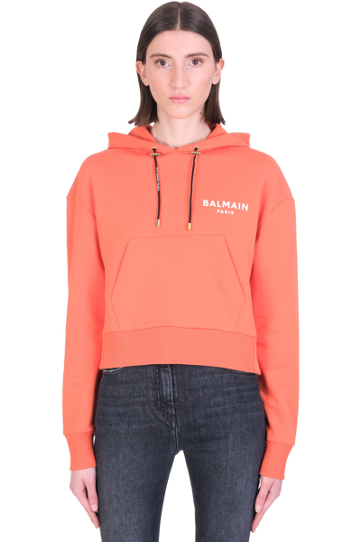 Shop Balmain Sweatshirt In Orange Cotton