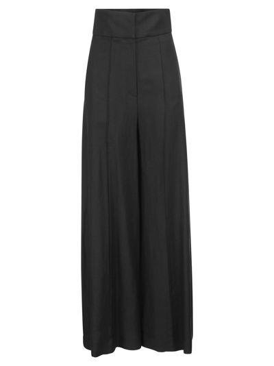 Shop Brunello Cucinelli Corset Extra Wide Trousers In Fluid Viscose And Linen Twill In Black