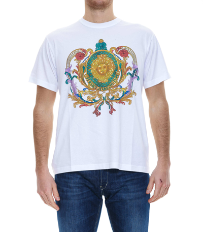 Shop Versace Garland Sun Print T-shirt  In White