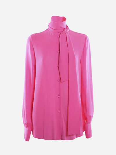 Shop Valentino Silk Shirt With Bow Detail In Eclectic Pink
