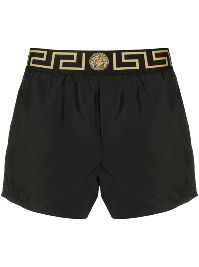 Shop Versace Man Black Nylon Swim Shorts With Logo