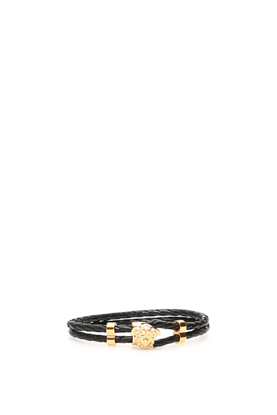 Shop Versace Medusa Leather Bracelet In Black
