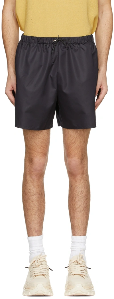 Shop Wooyoungmi Navy Polyester Shorts In Navy 966n