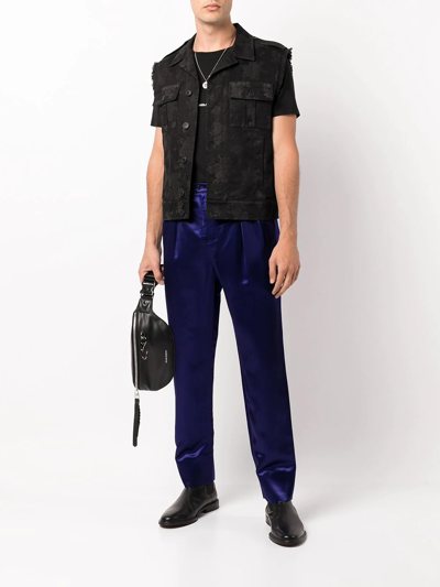 Shop Saint Laurent Abstract Tonal-print Denim Waistcoat In Black