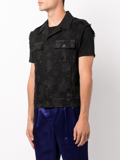 Shop Saint Laurent Abstract Tonal-print Denim Waistcoat In Black