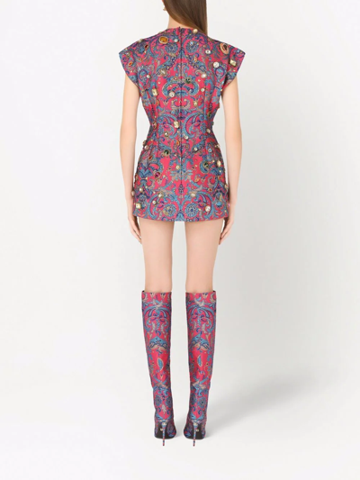 Dolce & Gabbana Ricamo Gem Embellished Brocade Mini Dress In Red