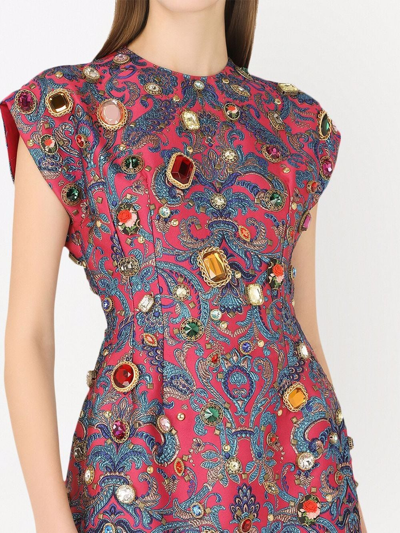 Dolce & Gabbana Ricamo Gem Embellished Brocade Mini Dress In Red