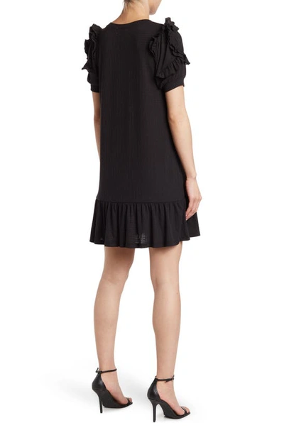 Shop Dual Nature Ruffle Sleeve Knit Dress In Black