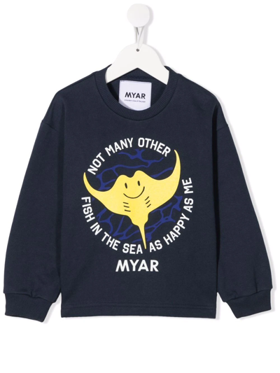 Shop Myar Graphic-print Crew Neck Sweatshirt In Blue