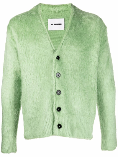 Shop Jil Sander Textured-knit Silk Cardigan In Green