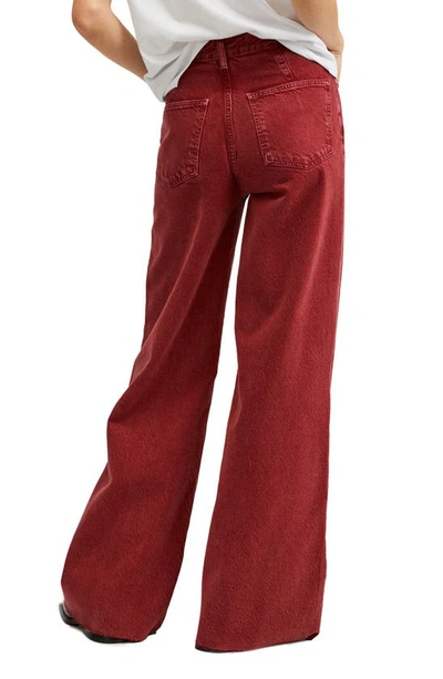 Shop Mango High Waist Wide Leg Jeans In Red