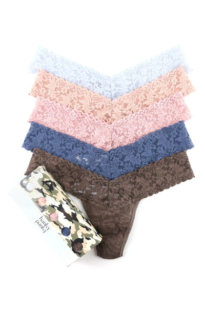 Shop Hanky Panky Assorted 5-pack Lace Low Rise Thongs In Mars/ Sshb/ Dros/ Nblu/