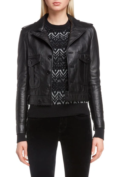 Shop Saint Laurent Lambskin Leather Jacket In Black