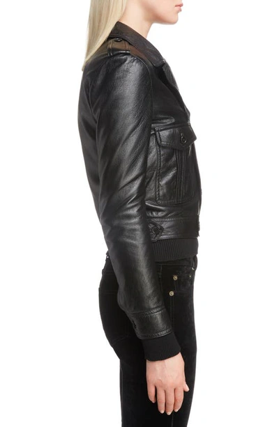 Shop Saint Laurent Lambskin Leather Jacket In Black