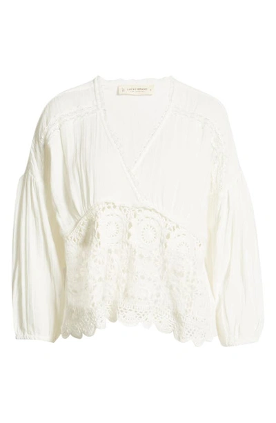 Lucky Brand Long Sleeve Crochet Cotton Top In White