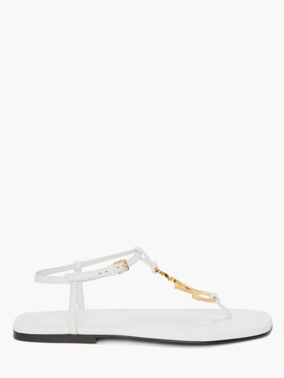 Shop Jw Anderson Logo Leather Flat Sandals In White