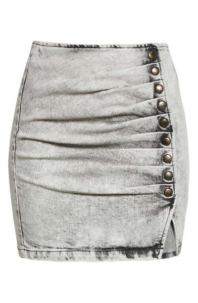 Shop Retroféte Willa Gathered Denim Miniskirt In Light Acid Grey