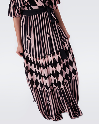 Shop Diane Von Furstenberg Bellerose Tiered Maxi Dress By  In Size 16 In Harlequin Pink/ Bow Stripe Blk