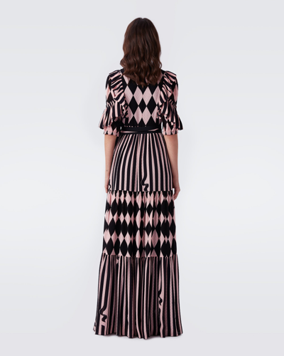 Shop Diane Von Furstenberg Bellerose Tiered Maxi Dress By  In Size 16 In Harlequin Pink/ Bow Stripe Blk