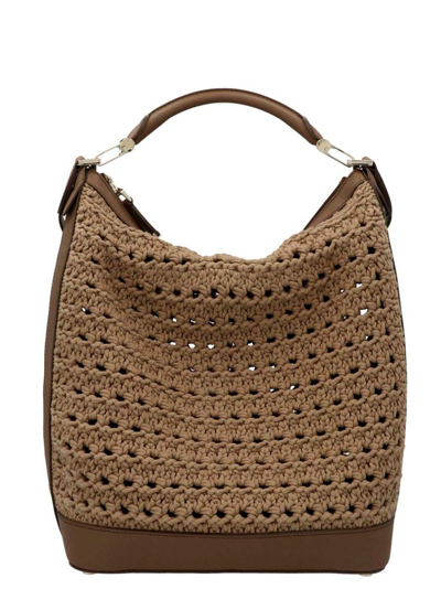 Shop Max Mara Jean3 Crocheted Hobo Bag In Beige