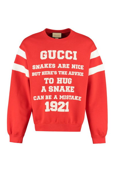 Shop Gucci Slogan Printed Crewneck Sweatshirt In Red