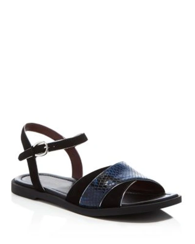 Shop Marc By Marc Jacobs Embossed Ankle Strap Flat Sandals In Navy