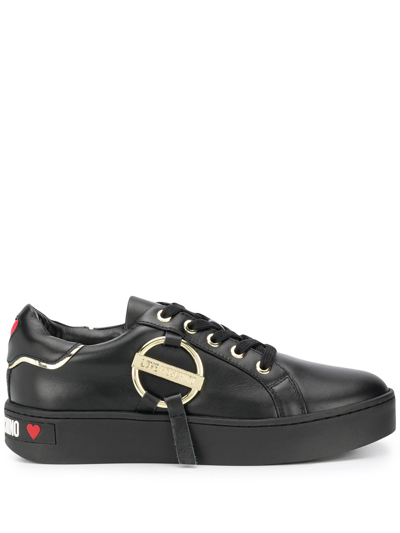 Shop Love Moschino Logo Plaque-embellished Sneakers In Black