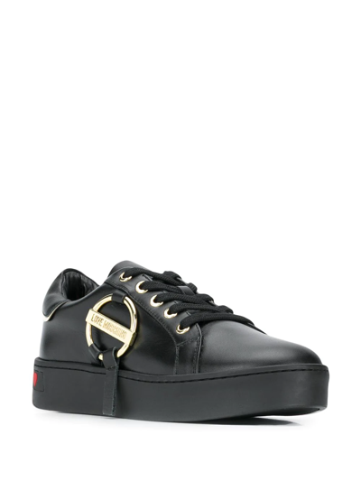 Shop Love Moschino Logo Plaque-embellished Sneakers In Black