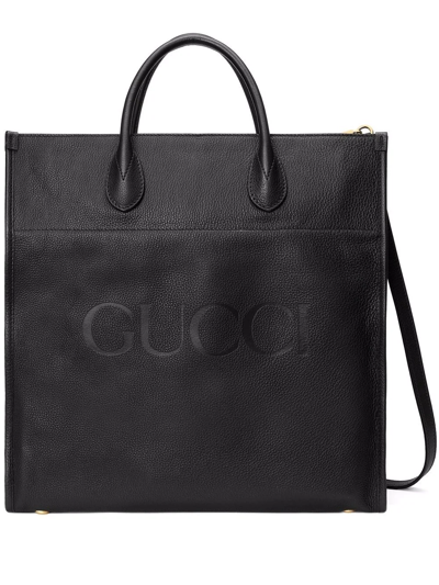 Shop Gucci Debossed-logo Tote Bag In Black