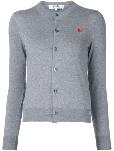 Shop Comme Des Garçons Play Mini Heart Logo Cardigan In Grey