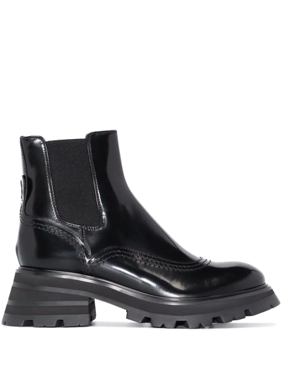 Alexander Mcqueen 60mm Brushed Leather Combat Boots In Black