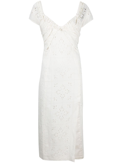 Jacquemus Tovallo Broderie-anglaise Linen-blend Midi Dress In White