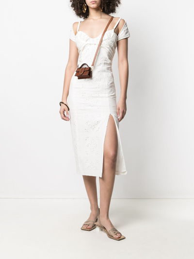Jacquemus Tovallo Broderie-anglaise Linen-blend Midi Dress In White