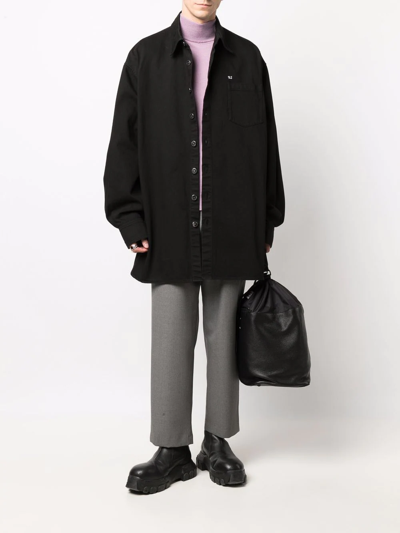 Raf Simons Oversized Logo Denim Shirt In Black