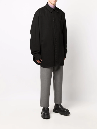 Raf Simons Oversized Logo Denim Shirt In Black