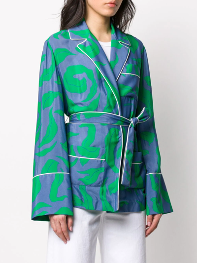 Shop Off-white Leaf-print Pajama-style Shirt In Blue