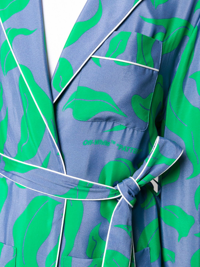 Shop Off-white Leaf-print Pajama-style Shirt In Blue