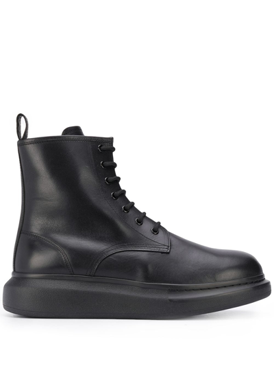 Shop Alexander Mcqueen Oversized Lace-up Ankle Boots In Black