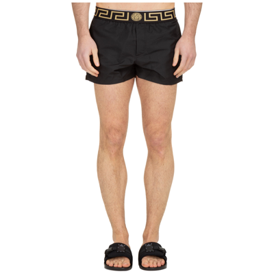 Versace Boxer Da Mare Corti Con Bordo Greca In Black | ModeSens