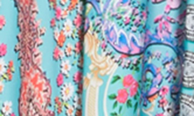 Ranee's Bright Printed Pink Blooms Flare Sleeve Cover-up Duster In Turquoise