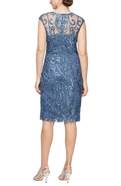 Shop Alex Evenings Embroidered Sequin Sheath Dress In Wedgewood