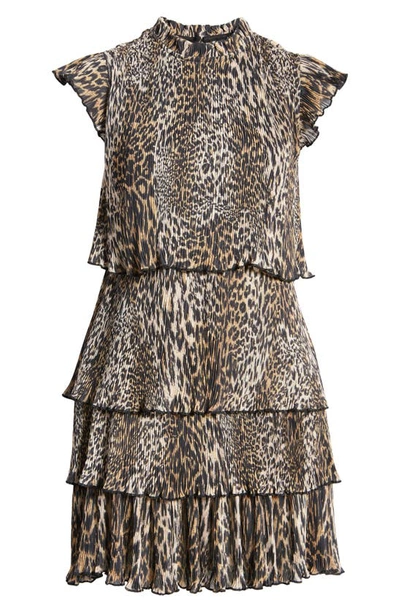 Shop Allsaints Antheia Kiku Plissé Leopard Print Dress In Honey Brown