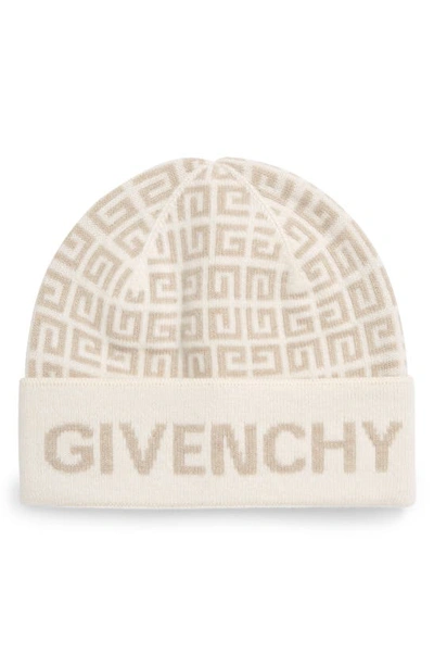 Shop Givenchy 4g Double Face Wool & Cashmere Beanie In 110 Mastic/ White