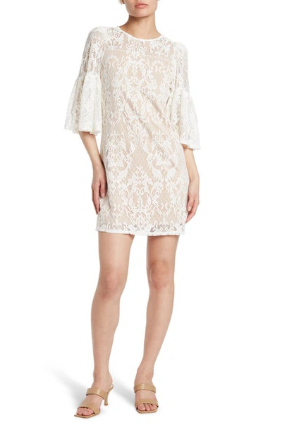 Shop Tash And Sophie Quarter Wide Sleeve Lace Dress In Ivory/ Nude