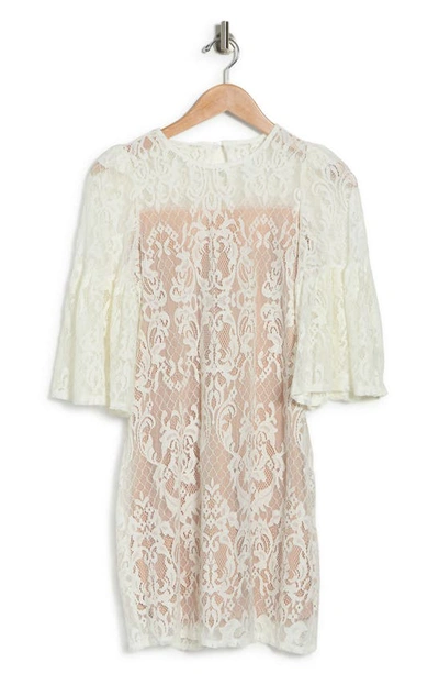 Shop Tash And Sophie Quarter Wide Sleeve Lace Dress In Ivory/ Nude