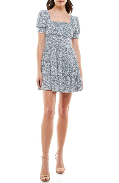 Row A Emma Floral Babydoll Minidress In Navywht