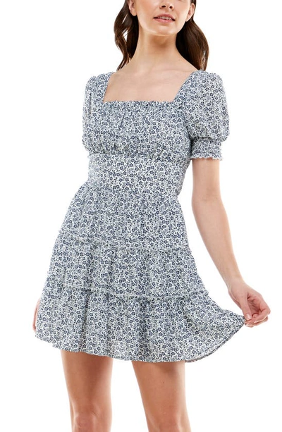 Row A Emma Floral Babydoll Minidress In Navywht