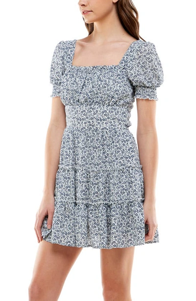 Row A Emma Floral Babydoll Minidress In Navywht