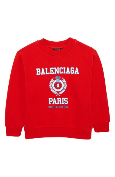 Balenciaga Kids' College Crest Cotton Logo Graphic Sweatshirt In Bright Red  | ModeSens